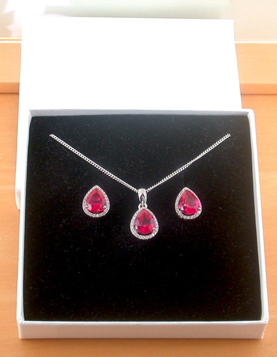 BOXED GIFT SET/Sterling Silver Ruby(Lab Created) Necklace & Earrings/Ruby Earrings/Ruby Necklace/July Birthstone/Ruby Jewellery