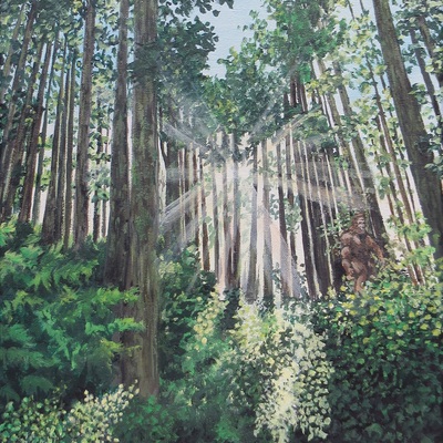 "sasquatch country" original acrylic painting by n.e.thompson, artwork size 11x14 inches - Thumbnail 1