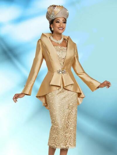 Plus Size 2 Pieces Gold Mother Of The Bride Dresses with Jacket Elegant Tea Length Long Sleeve Vintage Formal Evening Gowns