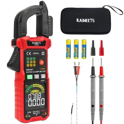 KAIWEETS KC602 Digital Clamp Meter – AC/DC 600V 600A Auto-Ranging Multimeter with HD Color Screen