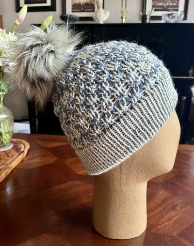 #82 Handmade Alpaca Wave Knit Hat with Pom Pom