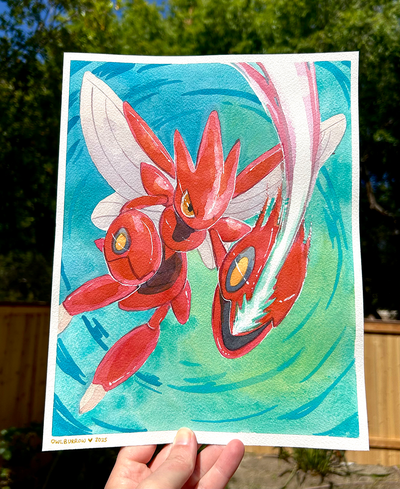 ORIGINAL Scizor Watercolor Painting