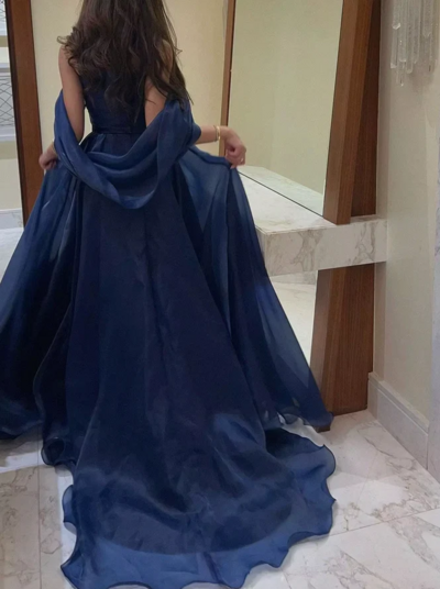 Strapless A line Royal Blue Mermaid Long Prom Dresses