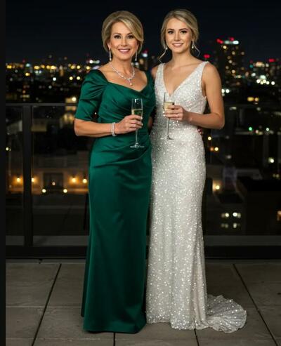 Dark Green Sheath Mother of Bride/ Groom Dress Evening Formal Gown