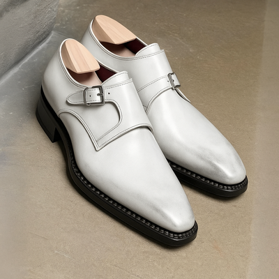 Hand Craft Special Designed Formal Double Monks White Leather Shoes