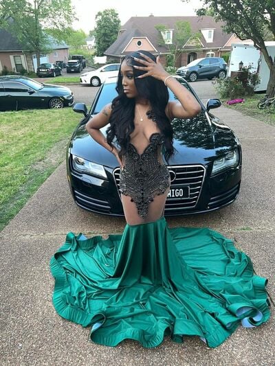 Dark Green Sheath Prom Dresses for African Women Beading Crystals Birthday Party Dress Evening Formal Dress