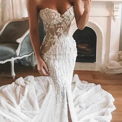 Sexy mermaid wedding dress, floral wedding dress bridal gown - Thumbnail 4