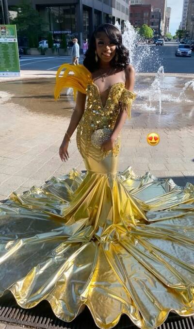 Gold Mermaid Prom Dresses for African Women Beading Crystals Birthday Party Dress Evening Formal Dress