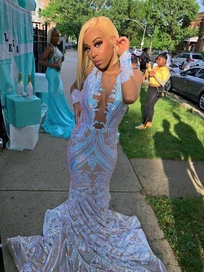 White Mermaid Prom Dresses for African Women Sequins Lace Birthday Party Dress Evening Formal Dress