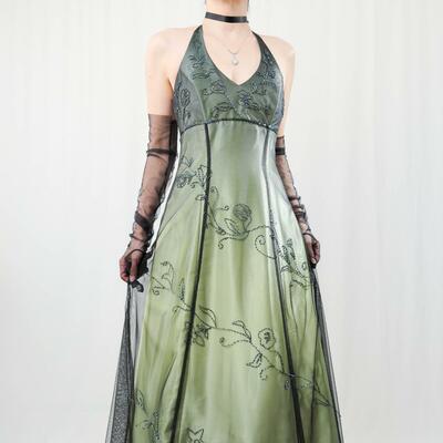 Vintage Green Prom Dress,Elegant Green Embroidered Slip Dress ,Green Simple Prom Dress,Stylish Women's Fashion 2025