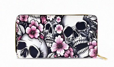 *Pink Dark Bloom Wallet | Skull Design | (Matching Handbag) | Free Ship! | ON SALE! PRICE ADJUSTED