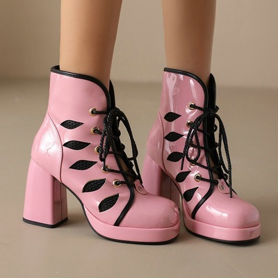 Patent leather mesh splicing waterproof booties