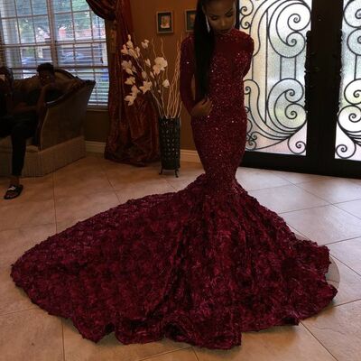 Burgundy Wine Red Mermaid Prom Dresses for African Women Sequins Lace Appliques Birthday Party Dress Evening Formal Dress