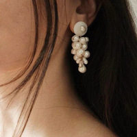 Baroque Pearl Drop Earrings, Shell Rose Design, Cascading Fresh Water Pearls - Thumbnail 1