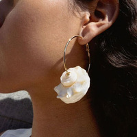 Baroque Pearl Drop Earrings, Shell Rose Design, Cascading Fresh Water Pearls - Thumbnail 3