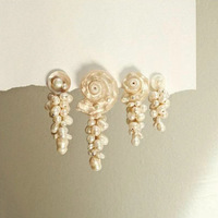 Baroque Pearl Drop Earrings, Shell Rose Design, Cascading Fresh Water Pearls - Thumbnail 4
