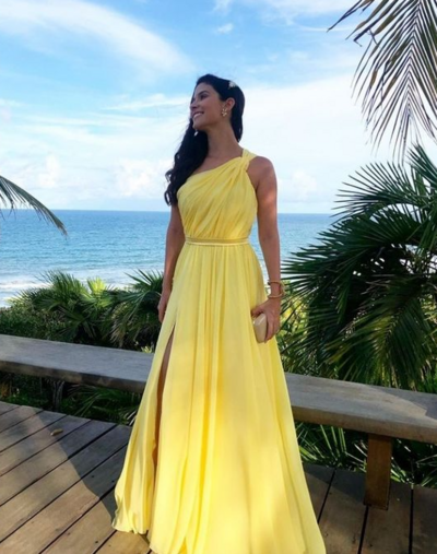 Sexy A Line Yellow Chiffon Prom Dress For Party