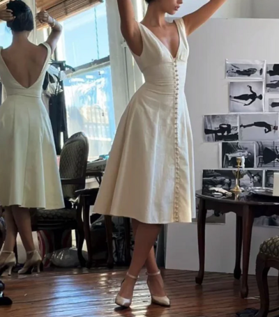 Elegant V Neck A line Prom Dress Short