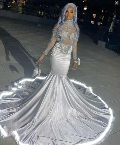 White Mermaid Prom Dresses for African Women Lace APpliques Birthday Party Dress Evening Formal Dress