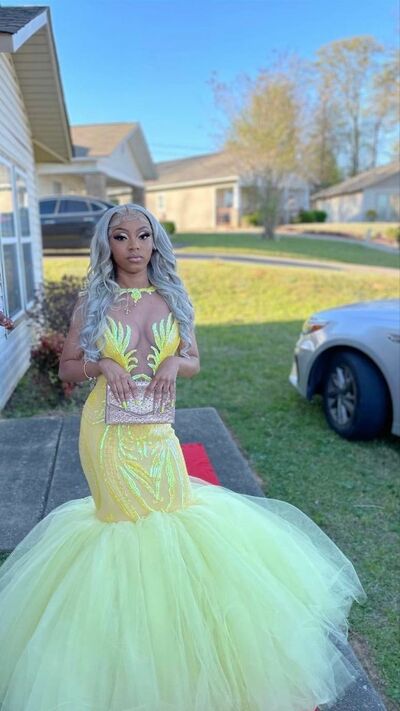 Yellow Mermaid Prom Dresses for African Women Sequins Birthday Party Dress Evening Formal Dress