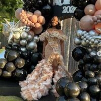 Pink Mermaid Prom Dresses for African Women Beading Crystals Birthday Party Dress Evening Formal Dress - Thumbnail 1