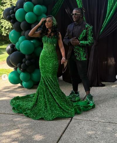 Green Mermaid Prom Dresses for African Women Sequins Lace Birthday Party Dress Evening Formal Dress