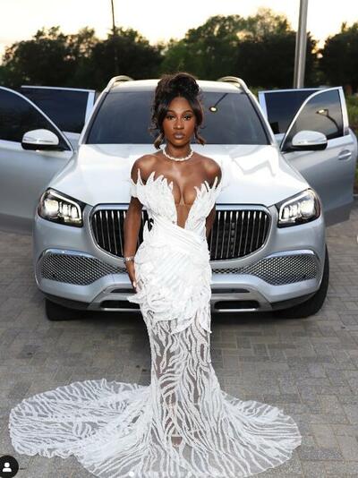 White Mermaid Prom Dresses for African Women Appliques Sequins Birthday Party Dress Evening Formal Dress