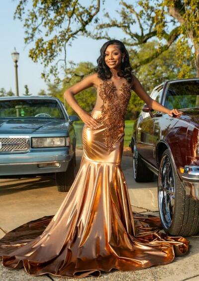 Brown Mermaid Prom Dresses for African Women Beading Crystals Birthday Party Dress Evening Formal Dress