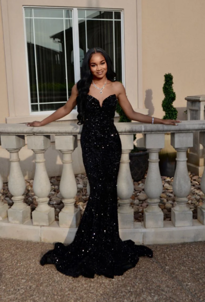 Glitter Mermaid Black Sequin Prom Dress Long Evening Gowns