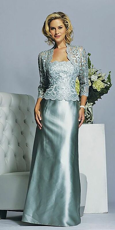 Elegant Sheath Blue Lace with Jacket Mother of Bride and Groom Dress Evening Dress,1931