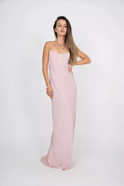 "Blush Pink Spaghetti Strap Maxi Dress ,Elegant Sleeveless Formal Gown for Women