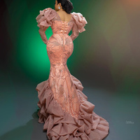 Watermelon Prom Dress Mermaid Promdress Sheer Neck Long Sleeves Beaded Lace Cap Sleeves 40th Anniversary Birthday Dress  - Thumbnail 1