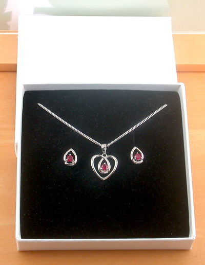 BOXED GIFT SET/Sterling Silver Ruby(Lab Created) Necklace & Earrings/Ruby Stud Earrings/Ruby Heart Necklace/July Birthstone/Ruby Jewellery