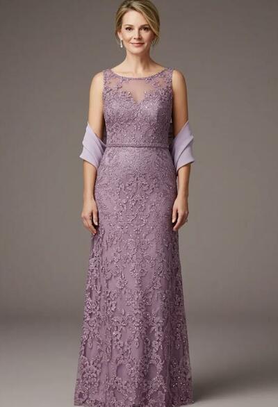 Purple Sheath Lace with Jacket Mother of Bride/Groom Dress Evening Formal Gown