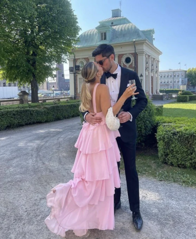 Halter Pink A-line Tiered Backless Evening Dresses