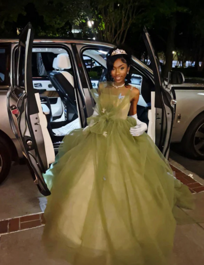 Elegant Spaghetti Straps Green Tulle A-Line Long Prom Dresses