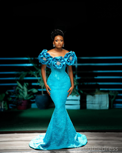 Prom Dresses for Black Women Promdress Off Shoulder Fulllace Hand Made Flowers Rhinestones Decorated Mermaid Birthday Dress Reception