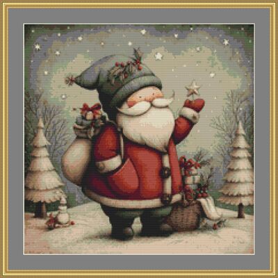 Santa In Snow 3 Cross Stitch Pattern