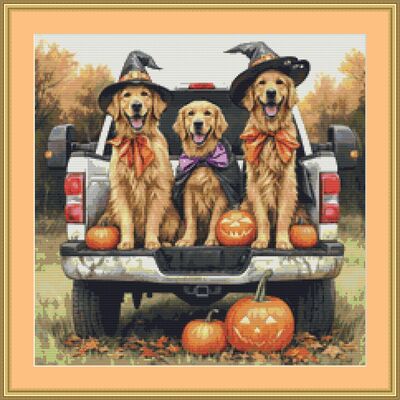 Spooky Dog Truck 3 Cross Stitch Pattern