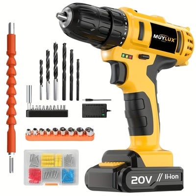 20V Cordless Drill Set – Impact Power Drill with 3/8” Keyless Chuck