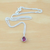 BOXED NECKLACE/Sterling Silver Ruby(Lab Created) Necklace/Ruby Pendant/Ruby Necklace/July Birthstone/Ruby Jewellery - Thumbnail 2