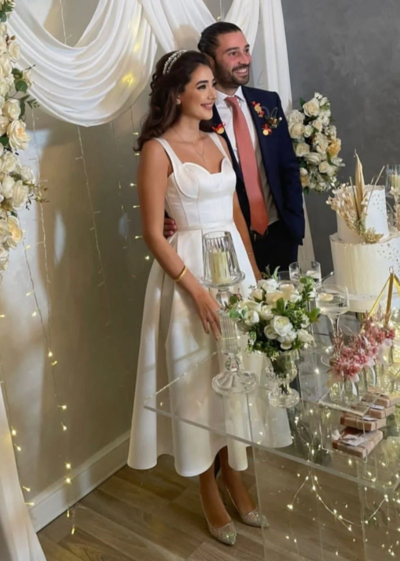 Simple A-line Ivory Satin Tea Length Prom Dresses