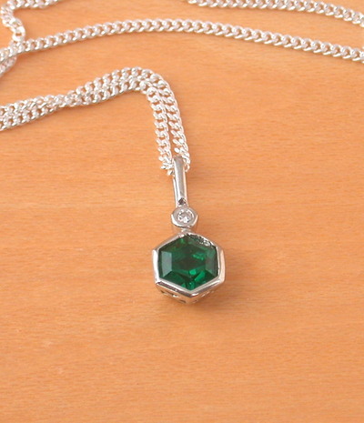 Sterling Silver Emerald Hexagon Pendant & Chain/Emerald Necklace/Emerald Jewellery/Emerald Jewelry/May Birthstone/UK