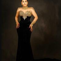 Black Mermaid Prom Dresses Lace Beaded Crystals Evening Formal Party Second Reception Birthday Engagement Gowns Dress - Thumbnail 1