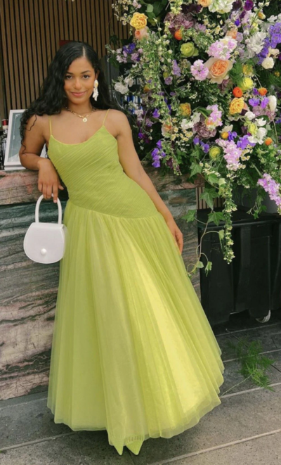 Vintage Green Tulle A Line Pleated Muslim Formal Prom Dress