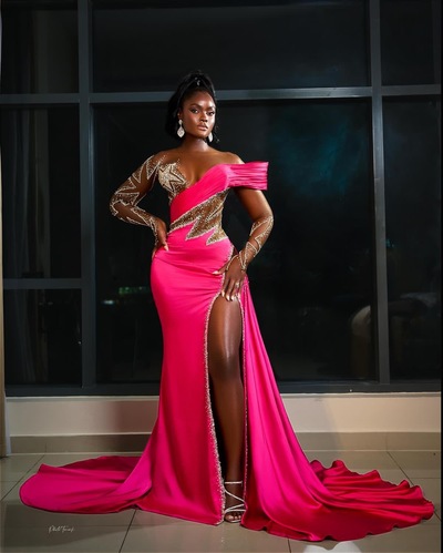 Fuchsia Mermaid Prom Dress Beaded Crystals Evening Formal Party Second Reception Birthday Engagement Gowns Dresses Robe