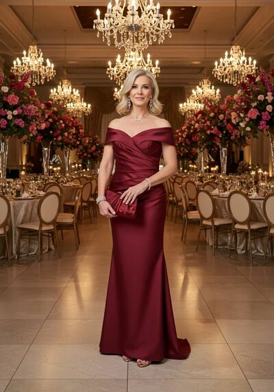 Simple Sheath Burgundy Wine Red Mother of Bride/Groom Dress Evening Formal Gown