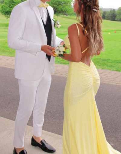 Straps Mermaid Backless Yellow Prom Dresses