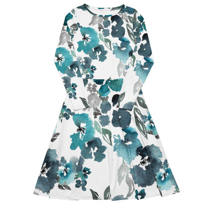 All-over print long sleeve midi dress