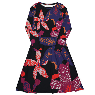 All-over print long sleeve midi dress